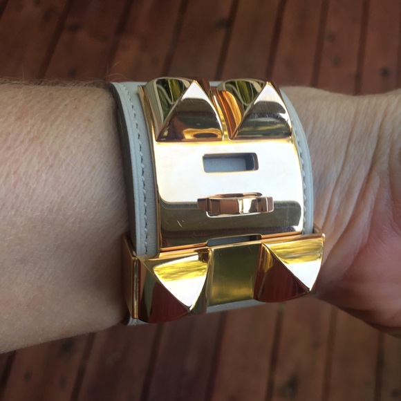 HERMÈS CDC Chalk + RoseGold Swift Leather Bracelet - Picture 5 of 8